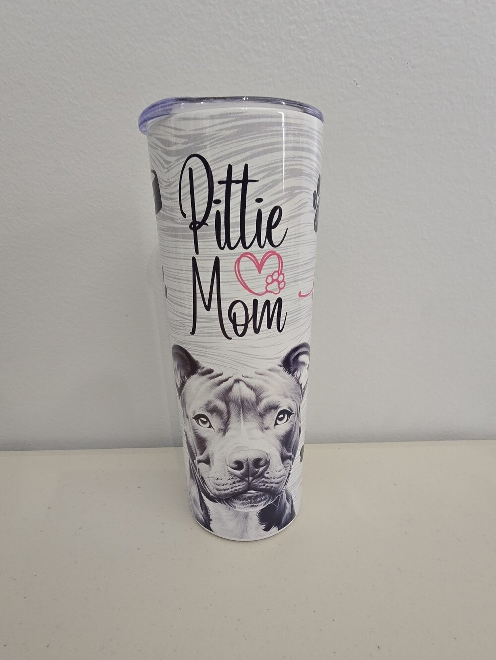 Pittie Mom Stainless Tumbler - White & Pink